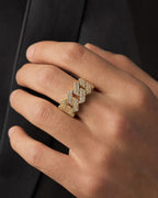 Male model wearing 10K Yellow Gold Bold Cuban Link Diamond Ring