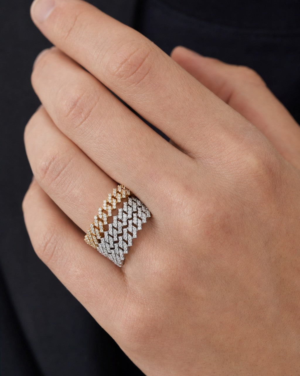 Male model wearing 10K Classic Cuban Link Diamond Ring