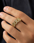 Male model wearing 10K Bold Cuban Link Diamond Baguette Ring