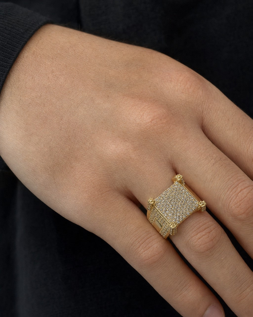 Male model wearing 10K Castle Diamond Ring