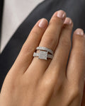 Female model wearing 10K Pixel Diamond Engagement Ring with Band
