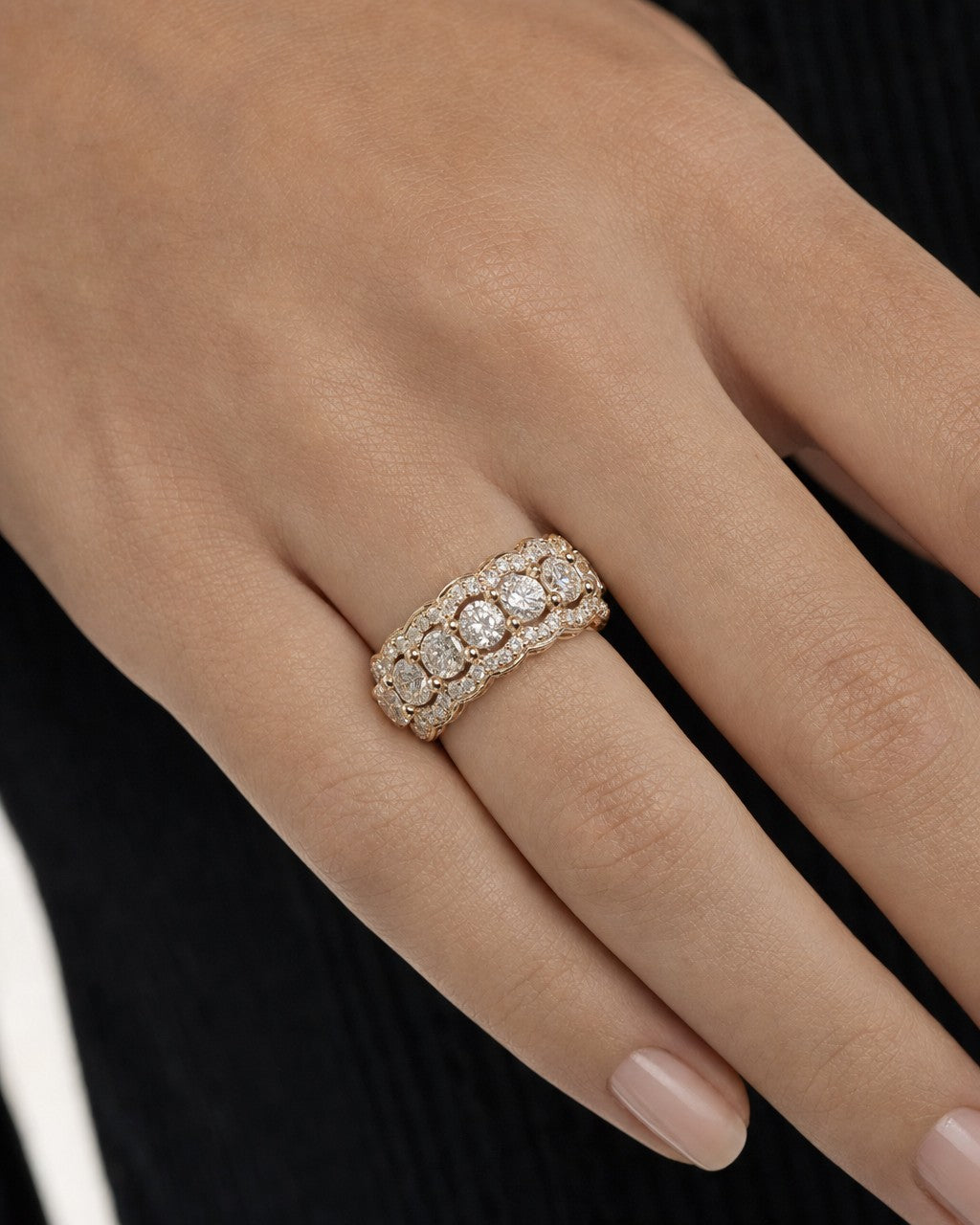 Female model wearing 10K Eternity Diamond Ring