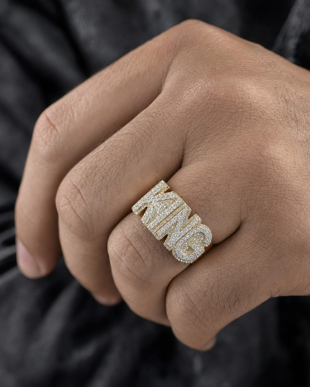 Male model wearing 10K King Name Plate Diamond Ring