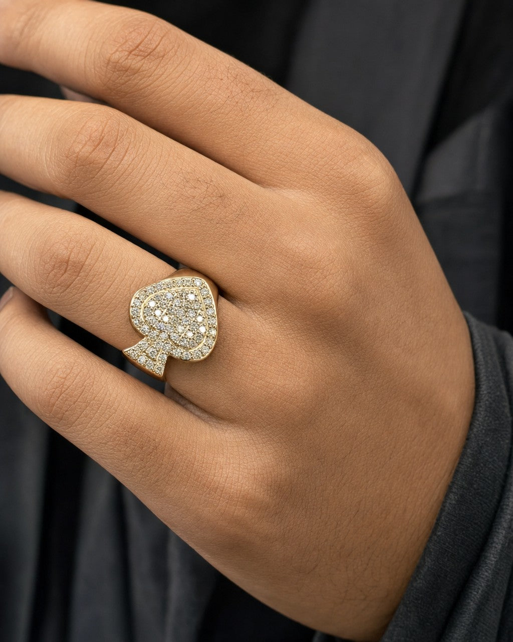 Male model wearing 10K Lucky Spade Diamond Ring