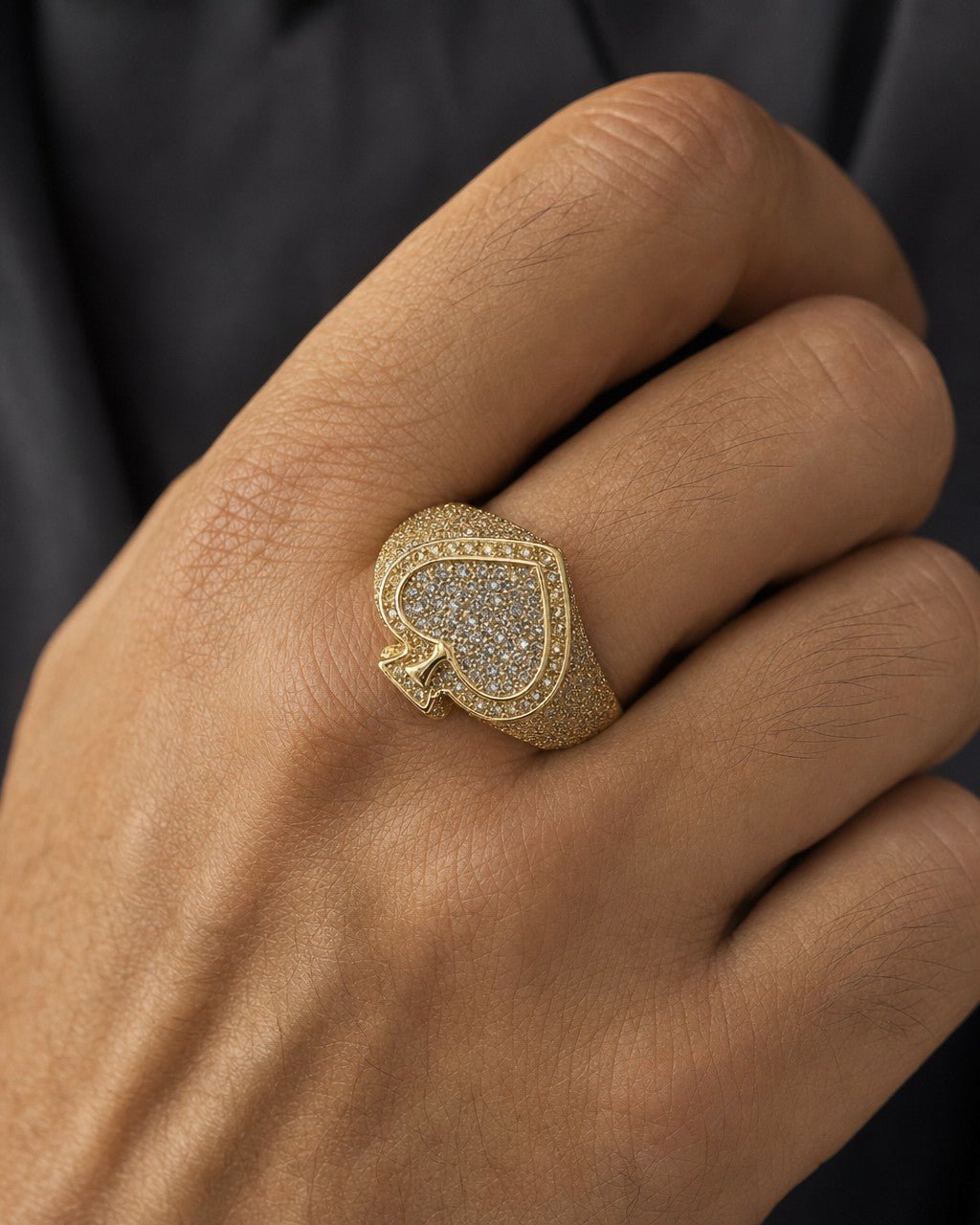 Male model wearing 10K 3D Spade Diamond Ring