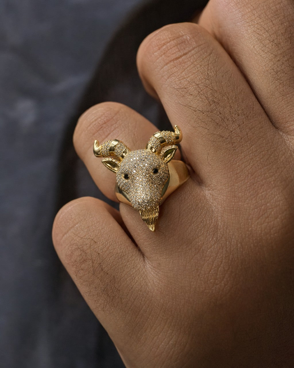 Male model wearing 10K GOAT Diamond Ring