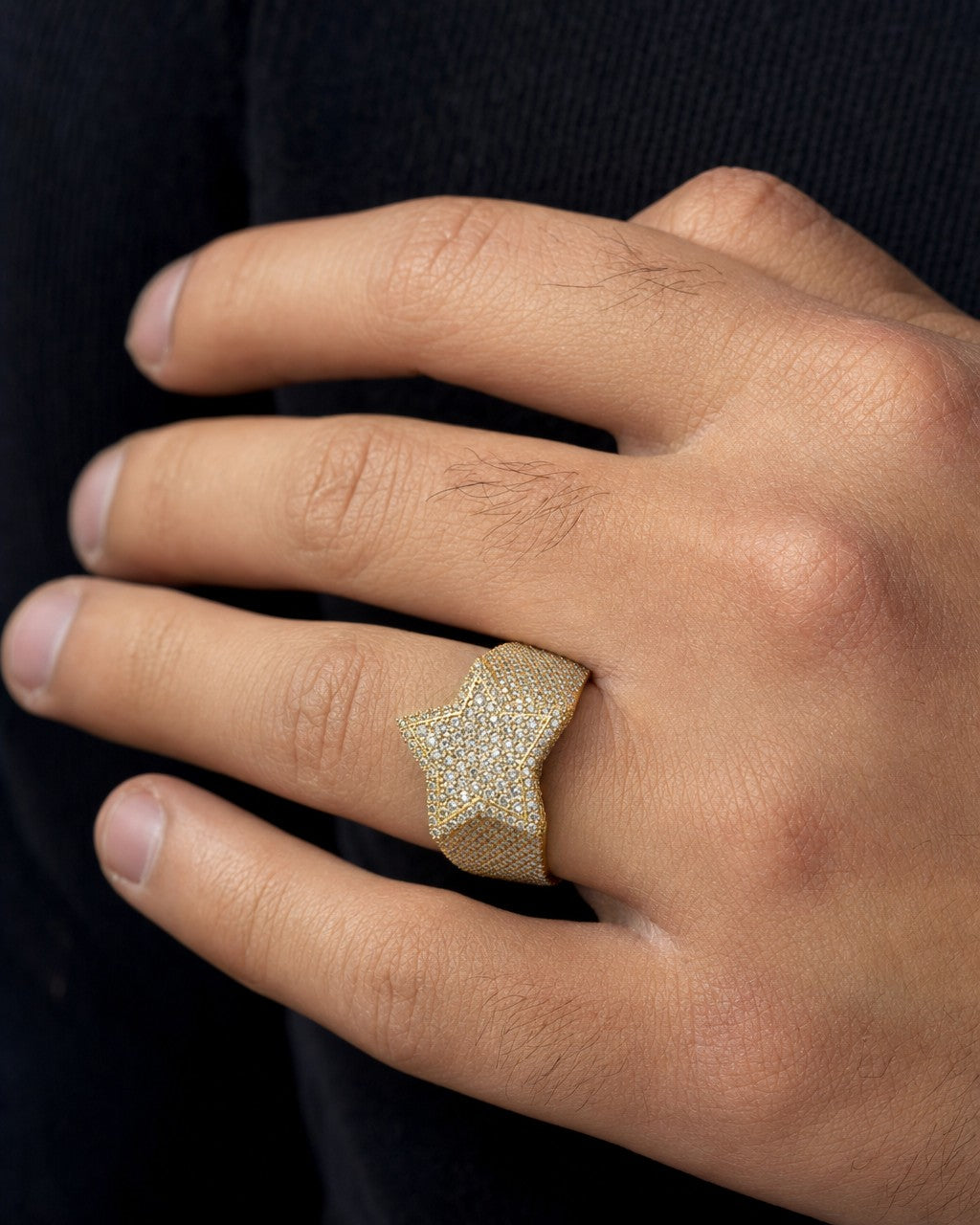 Male model wearing 10K Rising Star Diamond Ring