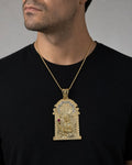 Male model wearing 10K Saint Barbara Pendant - 4.25"