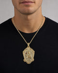 Male model wearing 10K Saint Barbara Pendant - 4.75"