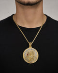 Male model wearing 10K Saint Barbara Pendant - 3.75"