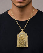 Male model wearing 10K Saint Barbara Pendant 5"