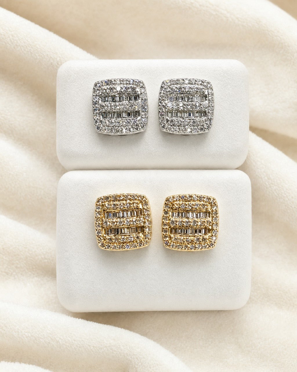 14K Square Double-Row Diamond Baguette Earrings styled photo