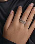 Female model wearing 14K Eternity Cuban Thorn Diamond Ring