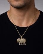 Male model wearing 10K Elephant Diamond Pendant