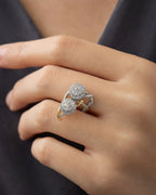 Female model wearing 14K Spiral Diamond Engagement Ring