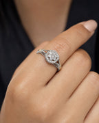 Female model wearing 14K Cluster Diamond Engagement Ring