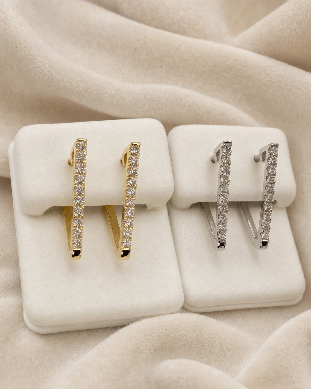 14k Triangle Hoop Diamond Earrings styled photo