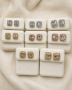 14K Rectangle Halo Diamond Baguette Earrings styled photo