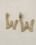 14K Initial W Diamond Baguette Pendant styled photo