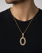 Male model wearing 14K Initial O Diamond Baguette Pendant