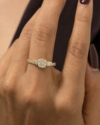 Female model wearing 14K Diamond Baguette Engagement Ring