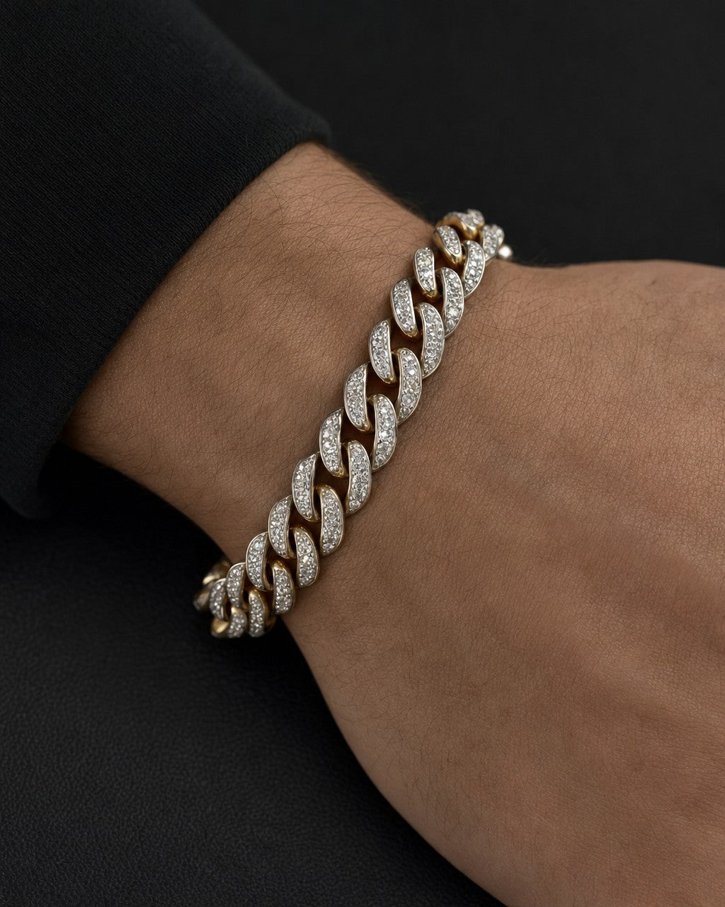 Male model wearing 14K White Gold Diamond Bracelet