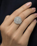 Female model wearing 14K Jumbo Stacked Halo Diamond Engagement Ring