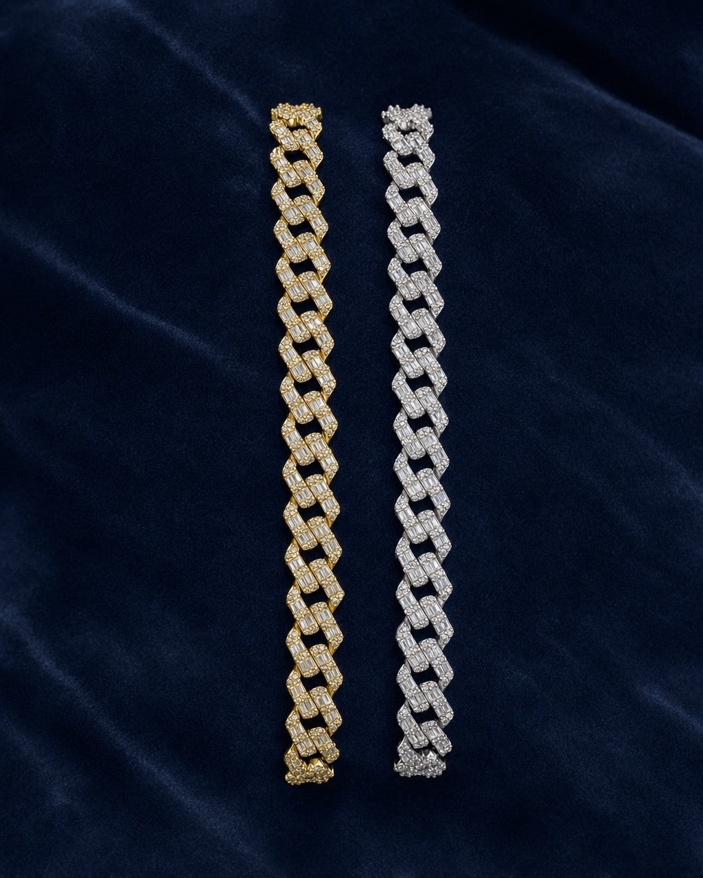 10K 6.5MM Cuban Link Diamond Baguette Bracelet 7-8" styled photo