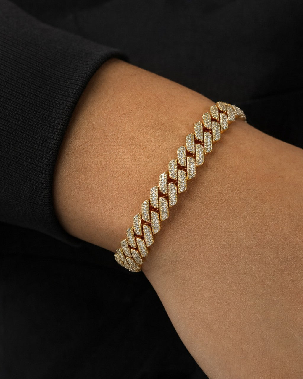 Male model wearing 10K 8MM Cuban Link Diamond Bracelet 7-8"