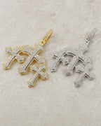 10K Trinity Triple Cross Diamond Pendant styled photo