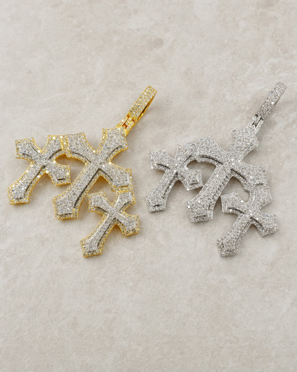 10K Trinity Triple Cross Diamond Pendant styled photo