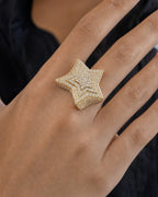 Female model wearing 10K/14K Halo Star Diamond Ring