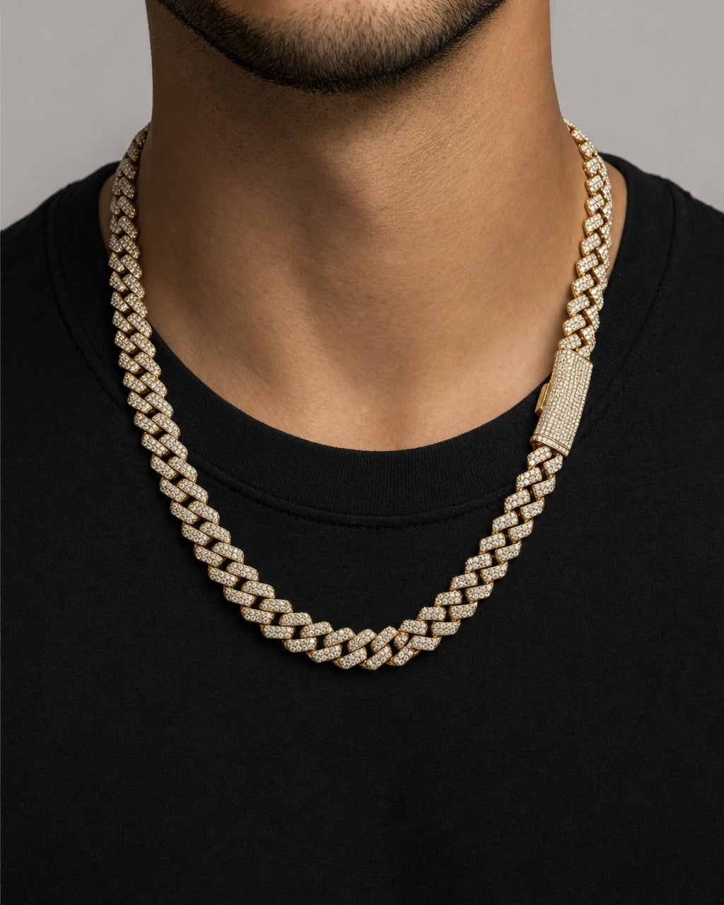 Male model wearing 14K 6.5MM Cuban Diamond Chain 16-22"