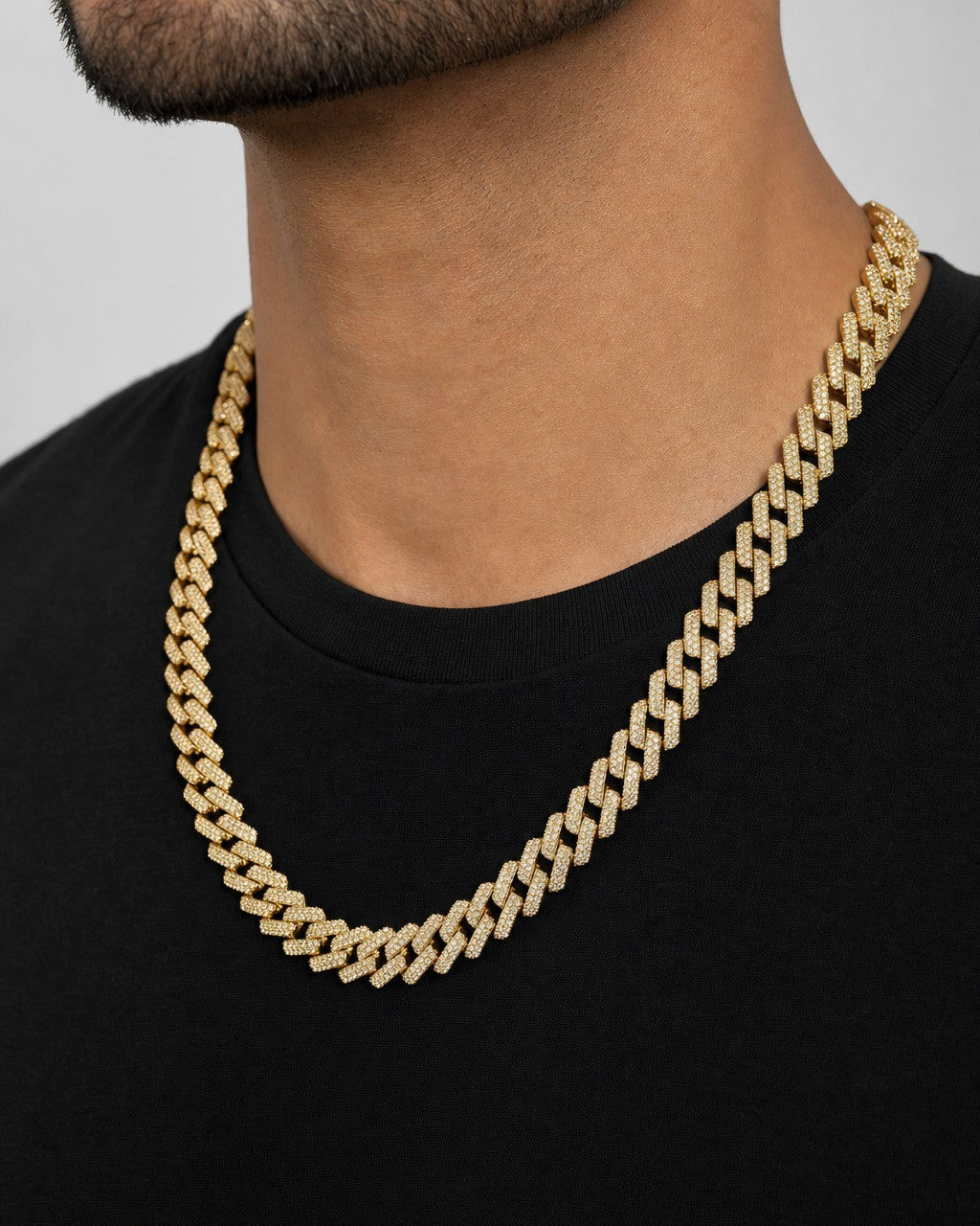 Male model wearing 14K 8MM Cuban Link Diamond Chain 16-22"