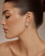 Female model wearing 14K Big Cluster Circle Earrings
