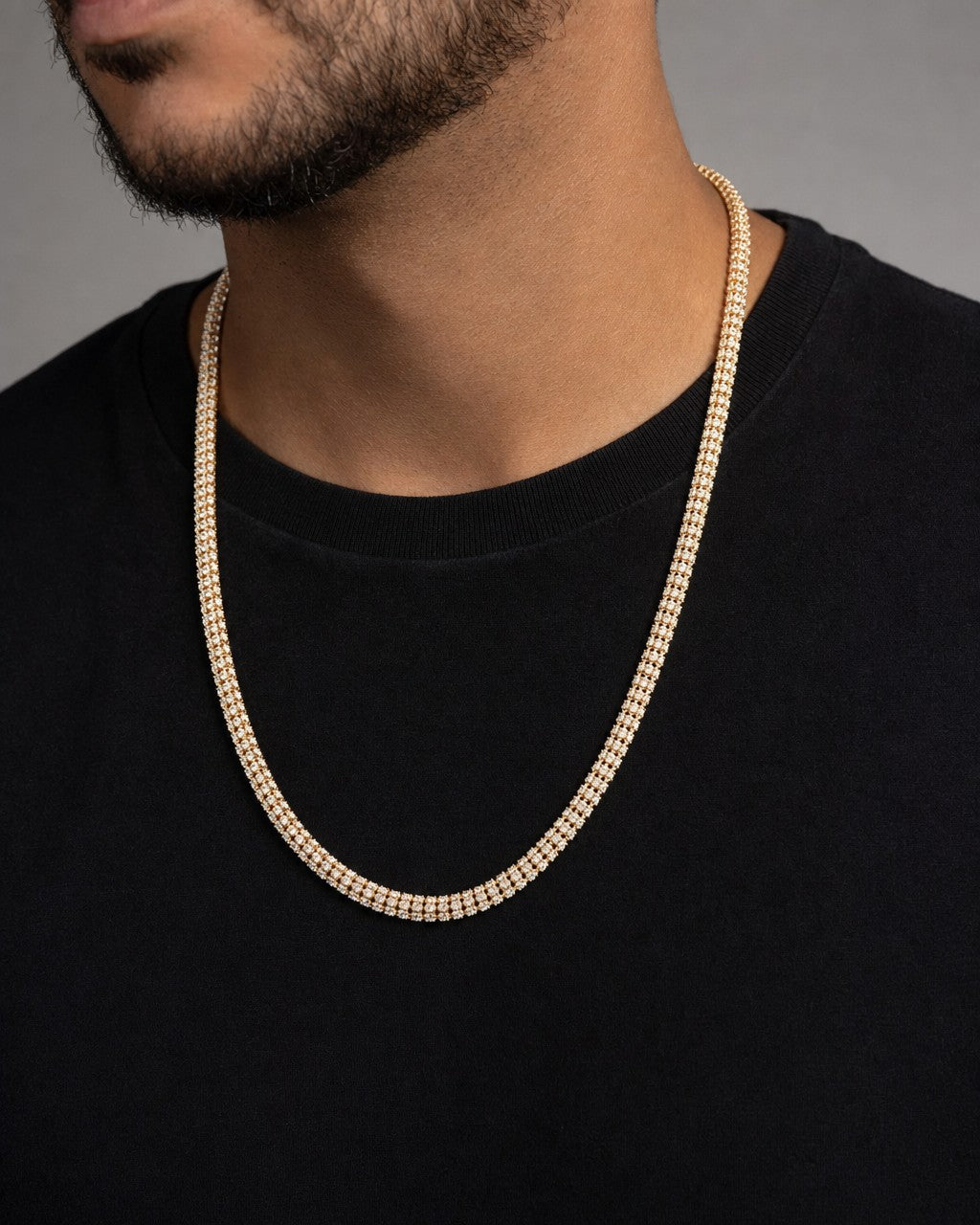 Male model wearing 14k Gold 5mm Ice Chain