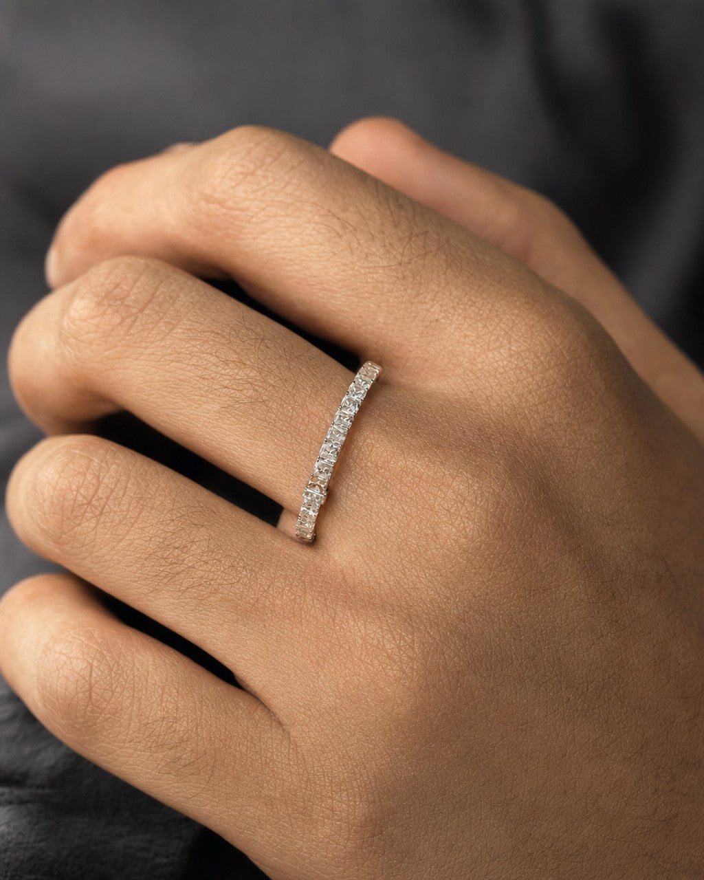 Male model wearing 14K Pave Stacking Diamond Ring