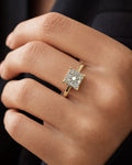 Female model wearing 14K Square Diamond Engagement Ring