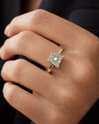 Female model wearing 14K Square Diamond Engagement Ring