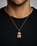 Male model wearing 14K Teddy Bear Diamond Pendant