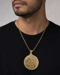 Male model wearing 10K Saint Barbara Pendant 4.5"