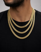 Male model wearing 14K Gold 9MM Miami Cuban Link Chain