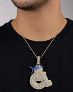 Male model wearing Solid 14K Gold and Diamond Wheelchair Pendant